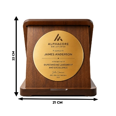 Premium Wooden Crest Award with Golden Metal Plate